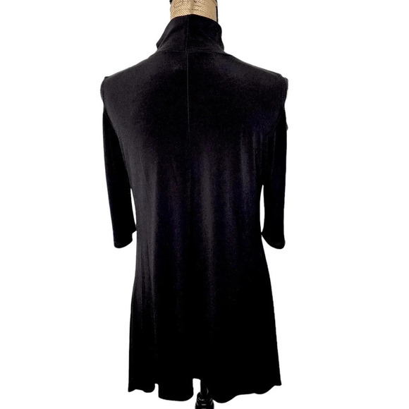 Clara Sun Woo Womens Cold Shoulder Mock Turtle Neck Stretch Blouse Size XS Black - Picture 3 of 11